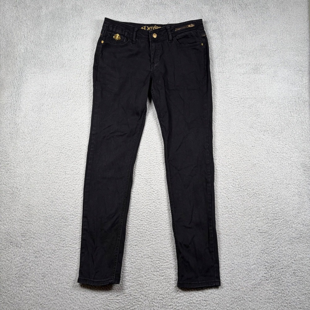 Dereon Womens Black Skinny Jeans Full Back Zipper Sz 9/10 Y2K Biker‎ Rocker Moto